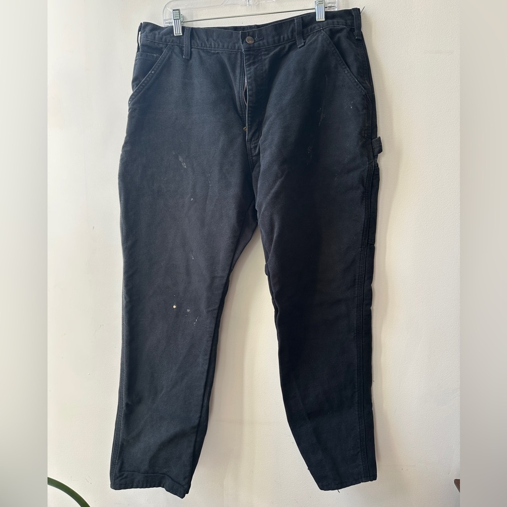 Carhartt B111 flannel lined pants in black canvas 38 x 32, minor distressing